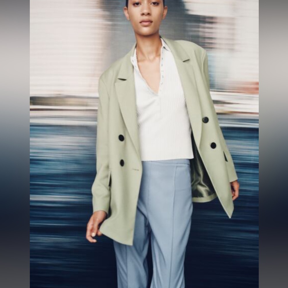 Zara double breasted mid green Olive oversized Blazer